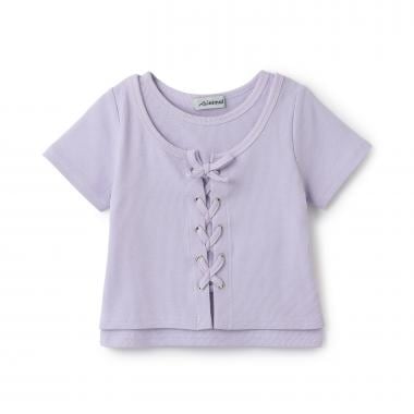 【吸水速乾】【サラサラプラス】テレコレースアップ半袖Tシャツ