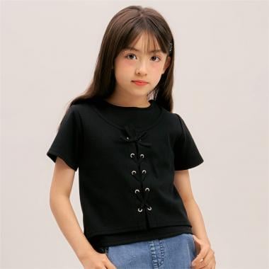 【吸水速乾】【サラサラプラス】テレコレースアップ半袖Tシャツ