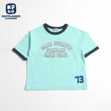 カレッジロゴ風リンガー半袖Tシャツ(140～160)(140cm エメラルド