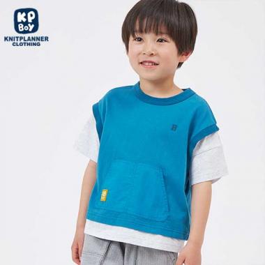 ゆっき様　サカイ　リネンキャミソールレイヤード半袖Tシャツ レイヤード風半袖Tシャツ(110～130)(110cm ターコ): キッズ