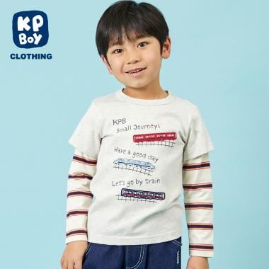 レイヤード風電車ワッペン長袖Tシャツ