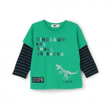 恐竜刺しゅう レイヤード風長袖Tシャツ
