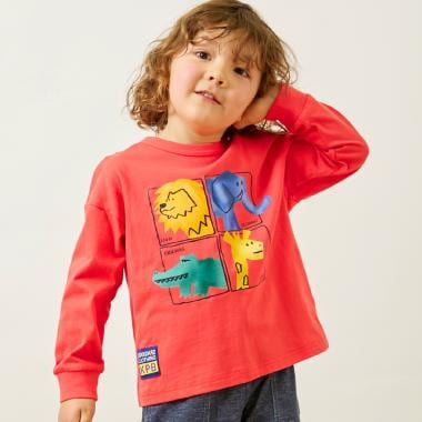 【GOOD PRICE】 アニマルモチーフプリント長袖Tシャツ