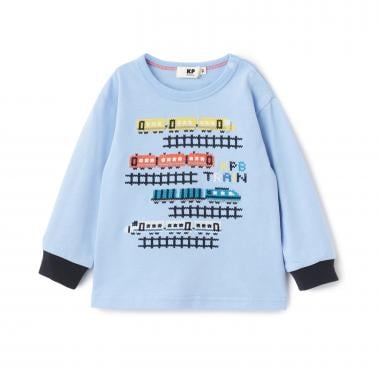 電車柄クロス刺しゅう 長袖Tシャツ