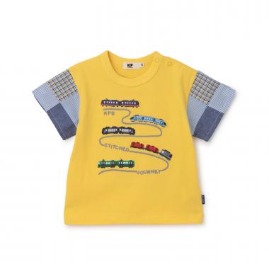 電車モチーフ パッチワーク袖 Tシャツ