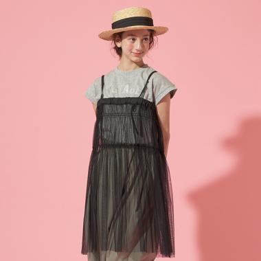 AMI】2WAYチュールキャミインナーTシャツセット(M(150) 黒