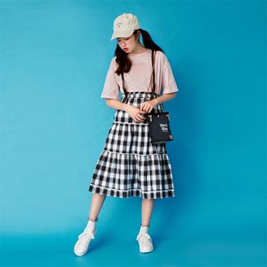合皮サスペンダーつきティアードスカート