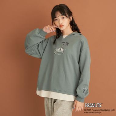 【PEANUTSコラボ】【抗菌防臭】レイヤード風パーカ