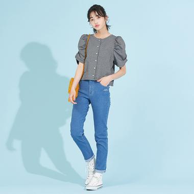 Baby cheer 裾フルーツTシャツ&シトラスデニムニットパンツ 120新品 スキニーデニムパンツ(S(140) ブルー): ジュニア - ナルミヤ