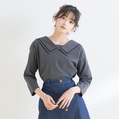 セーラーカラー七分袖Tシャツ