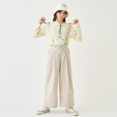 サスペンダーつき釦ワイドパンツ