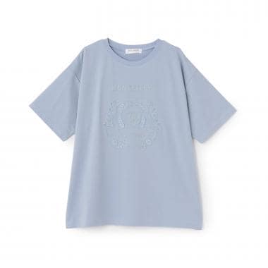 【接触冷感】レースモチーフ刺しゅうTシャツ