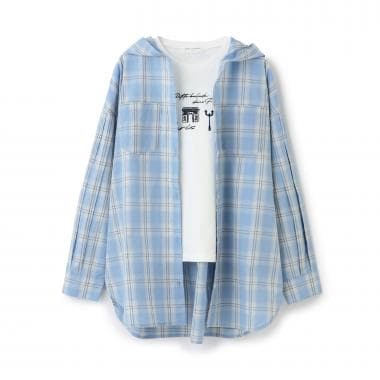 【130cmあり】チェックシャツ×インナーTシャツセット