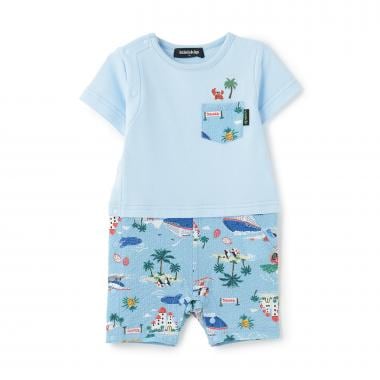 乗り物柄半袖カバーオール