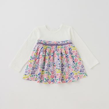 独特な 【送料無料】 花柄切替長袖チュニック(90cm ナルミヤ - キッズ ピンク): トップス