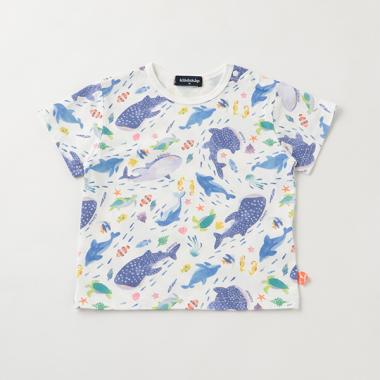 海の生き物柄半袖Tシャツ(80cm オフ ホワイト): キッズ