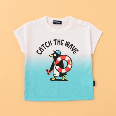 ペンギン/サメ段染め風半袖Tシャツ