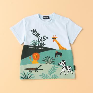 サファリ動物プリントTシャツ(80cm サックス): キッズ