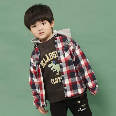 恐竜チェック長袖シャツ