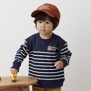 電車刺しゅうボーダートレーナー(80cm 紺): キッズ - ナルミヤ