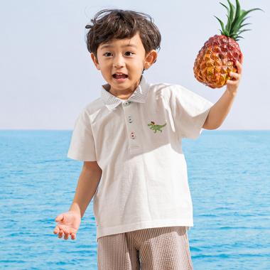 希少 JUMB0333 ジャンボ尾崎 半袖Tシャツ 恐竜ワンポイント半袖ポロシャツ(90cm オフ ホワイト): キッズ