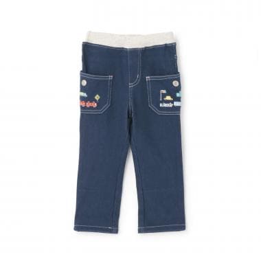 乗り物刺しゅうロング丈ストレートパンツ