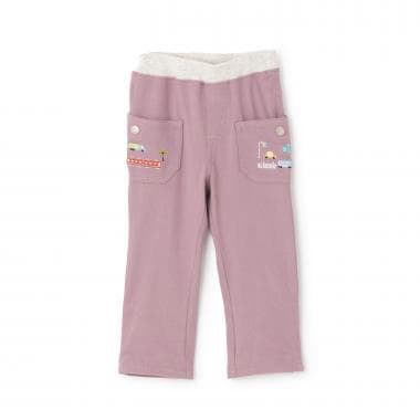 乗り物刺しゅうロング丈ストレートパンツ