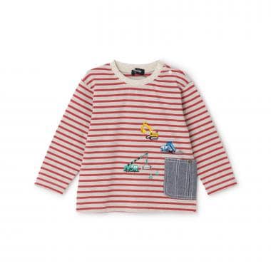 ポケットから働く車ボーダー長袖Tシャツ