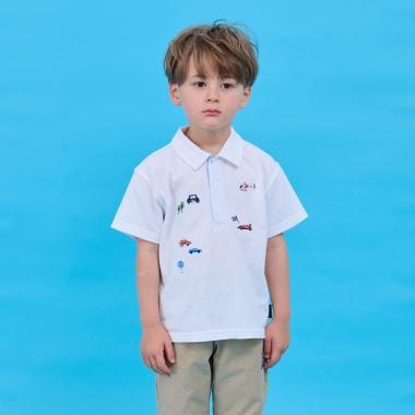 乗り物刺しゅう半袖ポロシャツ