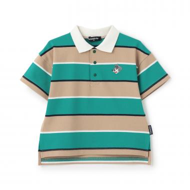 オオカミワンポイントボーダー半袖ポロシャツ