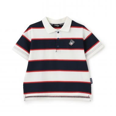 オオカミワンポイントボーダー半袖ポロシャツ