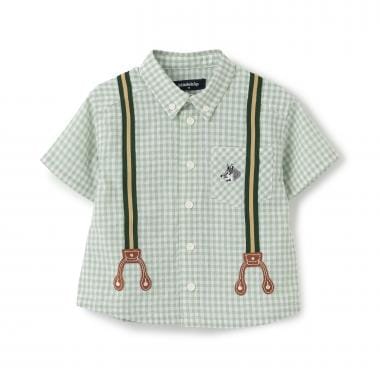 サスペンダー風チェック半袖ボタンダウンシャツ