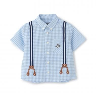 サスペンダー風チェック半袖ボタンダウンシャツ