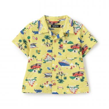 乗り物総柄半袖開衿シャツ