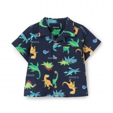 恐竜総柄半袖開衿シャツ