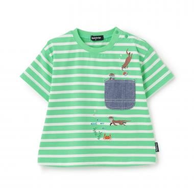 カワウソ刺しゅうボーダー半袖Tシャツ