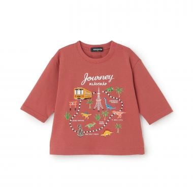 電車と恐竜マップ7分袖Tシャツ