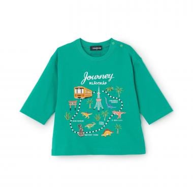 電車と恐竜マップ7分袖Tシャツ