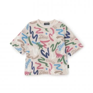 恐竜×ロゴ総柄6分袖Tシャツ