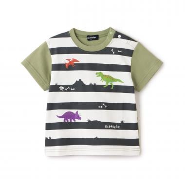 ☆彡恐竜プリントボーダー半袖Tシャツ