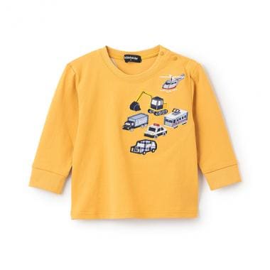 【人気商品再入荷】【直営店で取り扱い無し】乗り物アップリケ後ろ切替長袖Tシャツ