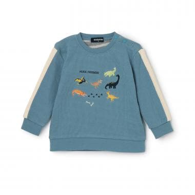 5453214：恐竜刺しゅう袖ライン接結長袖Tシャツ