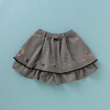千鳥柄裾刺しゅうフリルキュロット(90 黒): キッズ - ナルミヤ