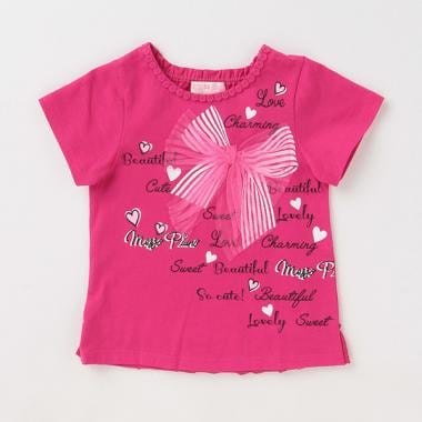 チュールリボンロゴバックリボンTシャツ(110 マゼンダ): キッズ