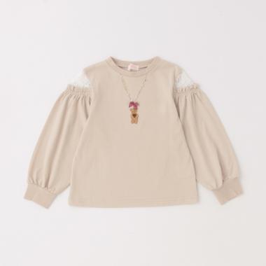 ★ネックレス刺しゅう　肩レース　長袖Ｔシャツ