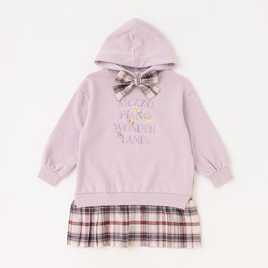 チェックプリーツ切替パーカワンピース