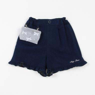 新品★タグ付き★メゾピアノ★パンツ　90★サスペンダー★フリル　パンツ★ 移動ポケットつき フリルショートパンツ(110cm 紺): キッズ