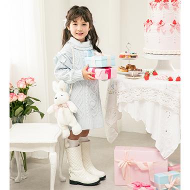【平成レトロ】メゾピアノ　ミミちゃんフード付きニットワンピース ケーブルモールニット ワンピース(120cm ミント): キッズ