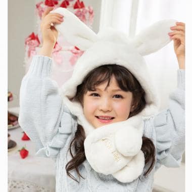 うさ耳つき フェイクファーバラクラバ(F オフ ホワイト): キッズ