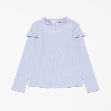 肩フリル　テレコ長袖Tシャツ